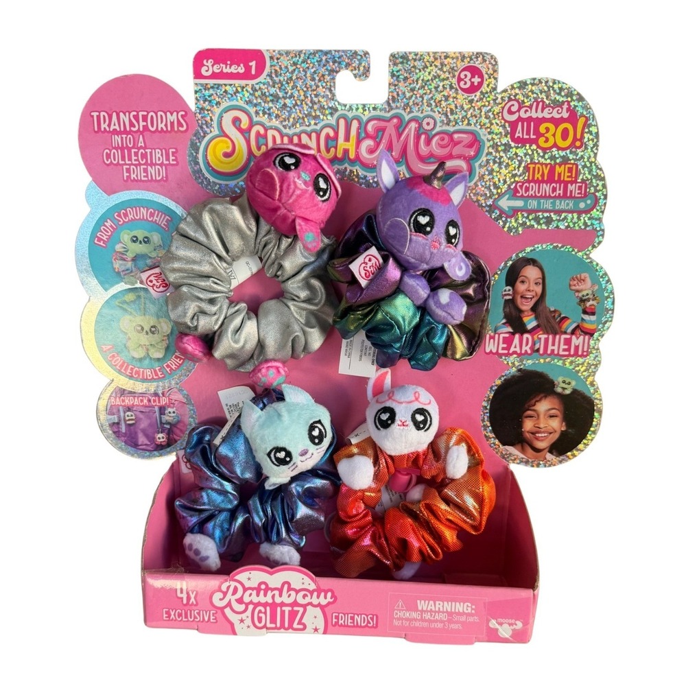 ScrunchMiez 4 Pack Rainbow Glitz Series 1 Exclusive Plush Soft Hair Scrunchies